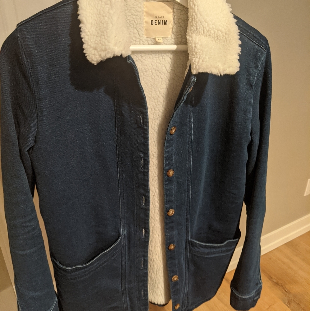 Sezane Will jacket in Denim with shearling collar size XS - Picture 2 of 6